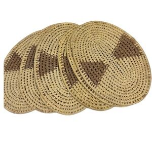 Woven Straw Placemats Set Reed Wrapped and Decorated Like in the Deep South